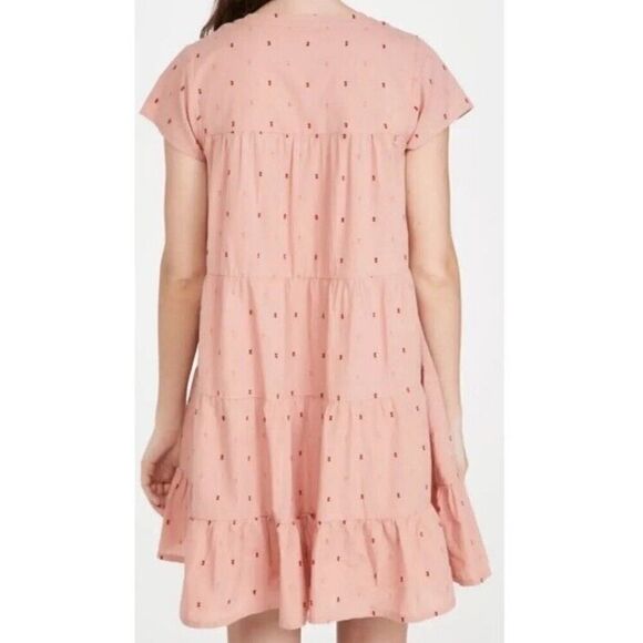 Roller Rabbit Dress S/XS Pink Cotton Acote Pamela Short Sleeve Flocking - Picture 3 of 13